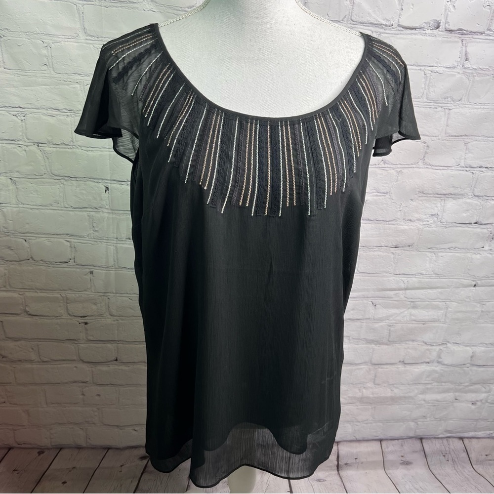 White House Black Market Sheer Top Large NWT